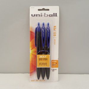 Uniball Vibrant Gel Pen 3 Pack Uni 307 Medium Point 0.7mm Blue 1927593